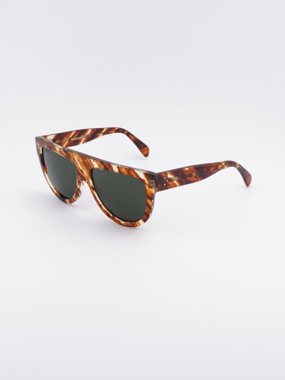 Celine CL40001I 56N Sunglasses Brown Flat-Top Frame, Green Lenses